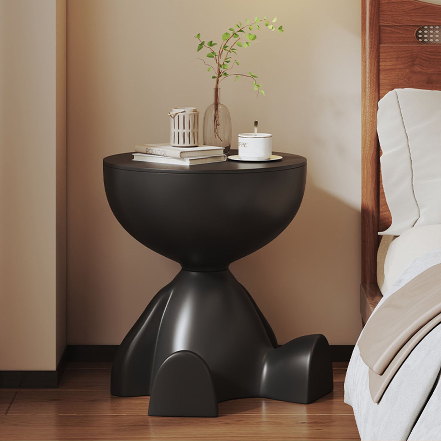 Mini Circle Side Table, Small Modern Bowl-Shaped Coffee Table, Sofa End Table Nightstand , Modern Bedside Home Decor for Living Room, Bedroom，Living Room (Black)